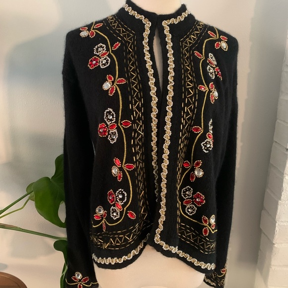 1980's Pierre Cardin, designer Womens Totally 80s Beaded Cocktail Sweater - Picture 6 of 9